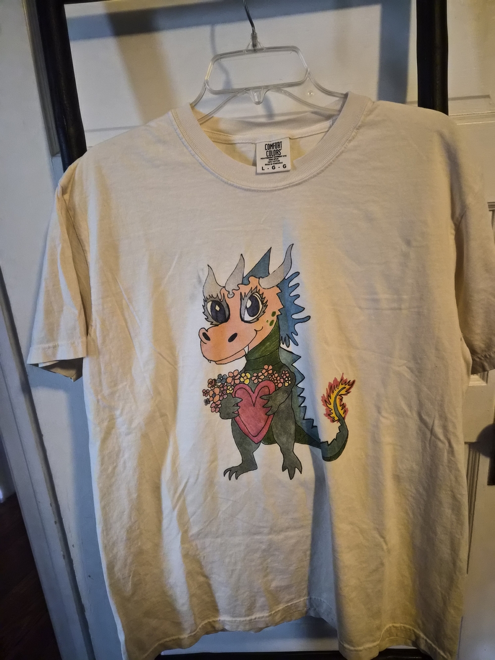 Womens Cream Graphic Dragon Heart Tee